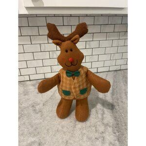 Vintage Kolden Reindeer Toy Plush Doll Christmas Holiday Decor Brown Vest Bow